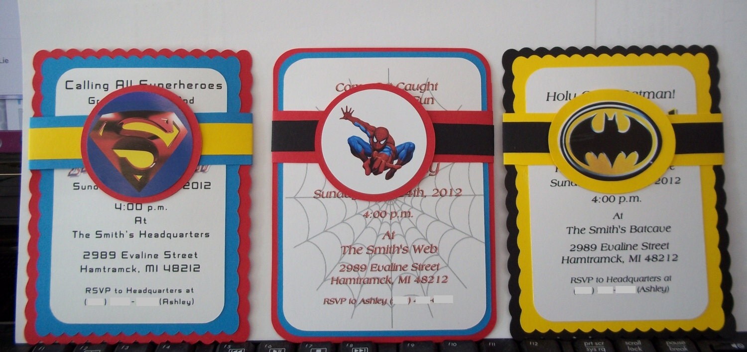 Birthday Invitations Superhero Batman Spiderman