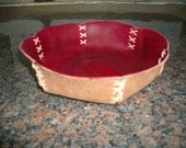 Red and Natural Leather Bowl