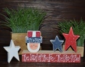 USA 4th of July Decor Patriotic Wood Block Set Independence Day Presidents Day Flag Americana Gift Star Spangled Banner