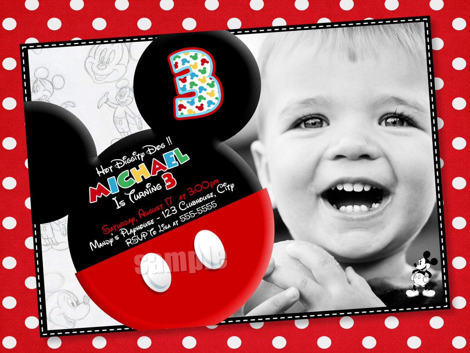 HUGE SELECTION Mickey Mouse Invitation - Red Yellow Black Mickey Mouse Birthday Party Invitations - Mickey Clubhouse Invitation