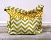 Extra Large green chevron yellow polka dot diaper bag / knitting bag / tote bag