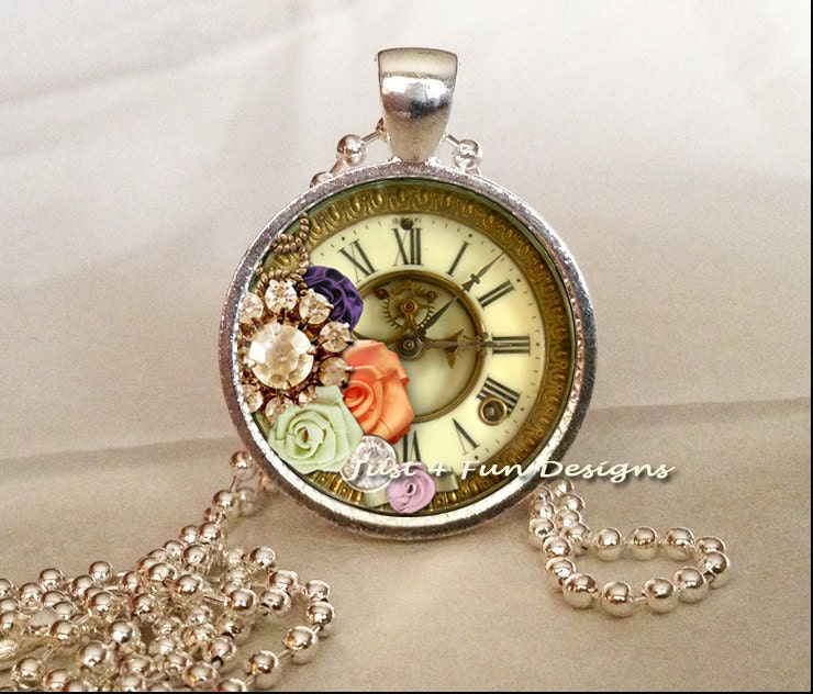 Beautiful Past Time Pendant Handmade Romance Femininity  Flowers Time Jewelry Easter Mothers Day Birthday Spring Summer