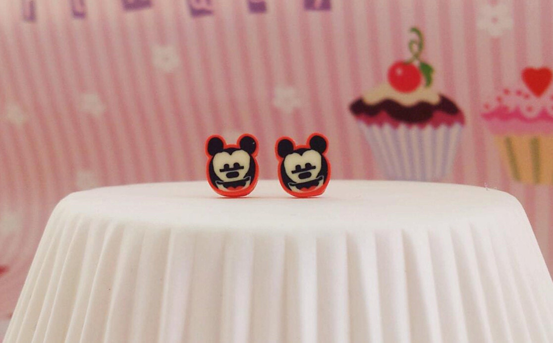 Mickey Mouse Slice Stud Earrings-Kawaii earring-Polymer clay Studs-Post Earring- Miniature Slices Earring-Animal Earring-Kawaii Studs
