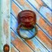 Greek blue door with iron knocker, "I love greece" fine art print photography