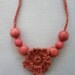 Coral pink Crocheted Necklace - little girls' jewelry - crocheted children's necklace, crocheted flowers and bead necklace