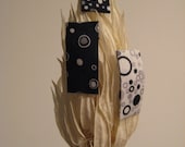 3 handmade fabric-covered black, grey, and white mixed print MEDIUM snap hair clips for toddlers, children or adults