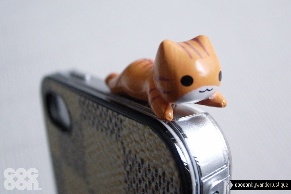 SALE30%OFF: Cute Flying Kitten iPhone Plug . Phone Charm . Phone Plug . Dust Plug // Hand Painted, Cat, Kawaii, Girly, Tiger Kitten