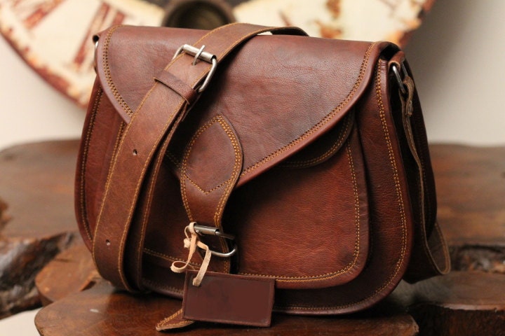 Vintage 9" x 8" Handmade Genuine Goat leather small shoulder bag.