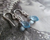 Handmade Silver and Blue Swarovski Crystal Teardrop Earrings  -  Wire Wrapped Jewelry - Dangle Earrings