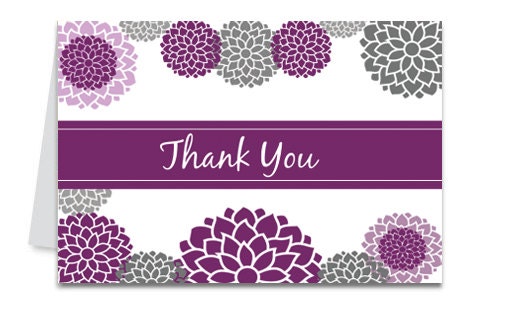 In Bloom Thank You Note Card, Bridal Shower, Purple and Grey, Printable
