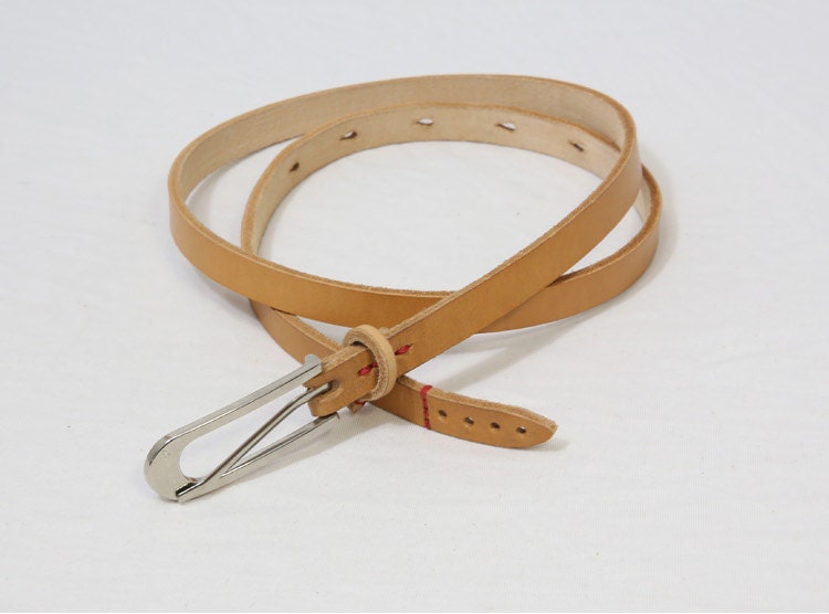 Leather Belt with Brass buckle for women,thin belt, slender belt,slim belt