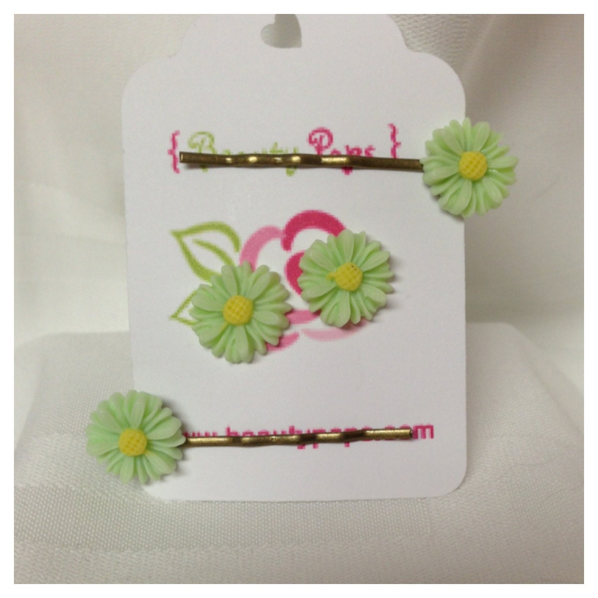 Mint Green Daisy Earring and Bobby Pin Set