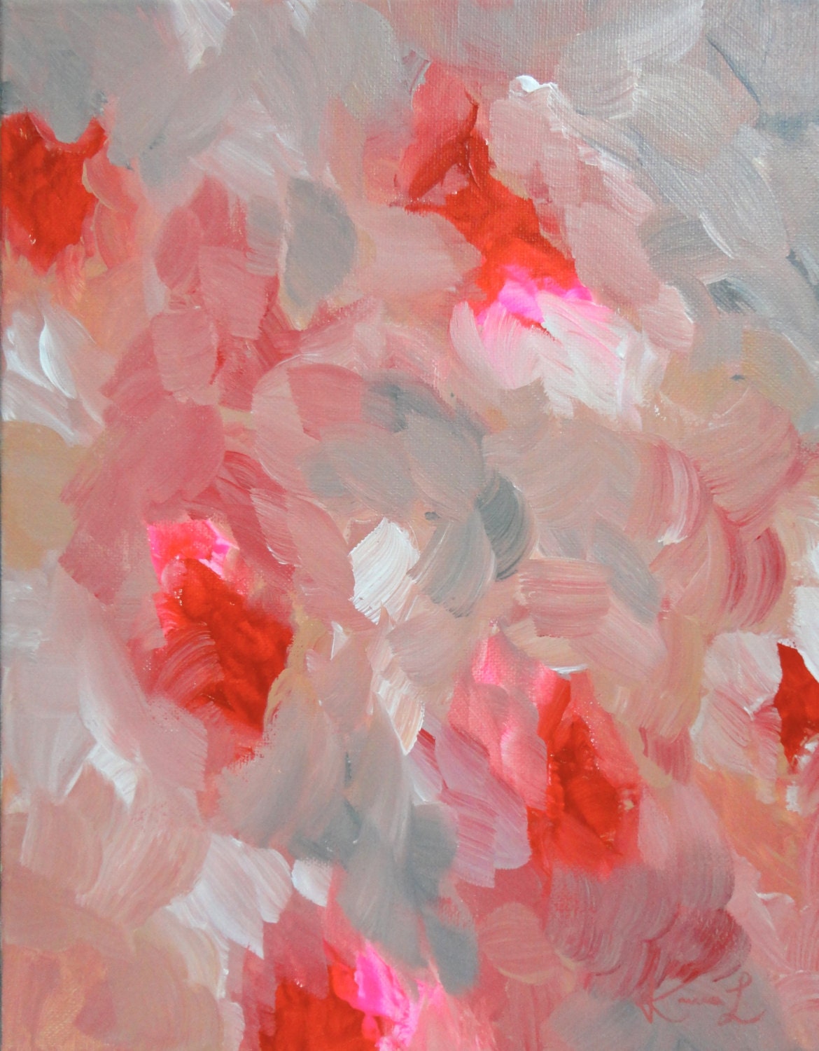 Original Acrylic Abstract Painting 11x14 Red Pink Flowers Floral Painting Stretched Canvas