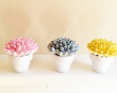 mothers day Pastel Flower Sculpture trio in white containers, Modern Floral Arrangement, Wedding favors, decorative item