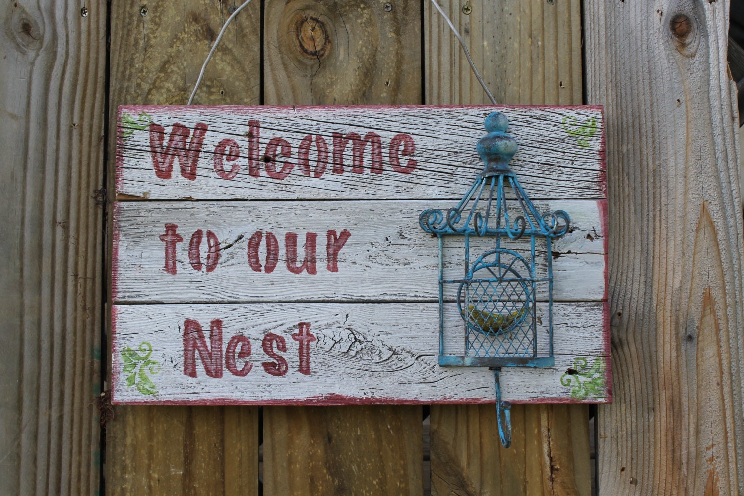 Garden Sign - Welcome to our Nest - Yard Art - Mothers Day gift - recycled barn wood