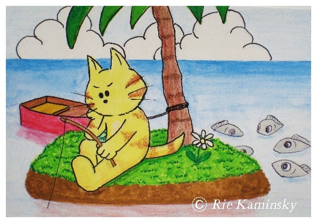 Art print of an original drawing, Art for children, kids, baby, Nursery art, Wall art, Cute cat, Cute animals, 5x7