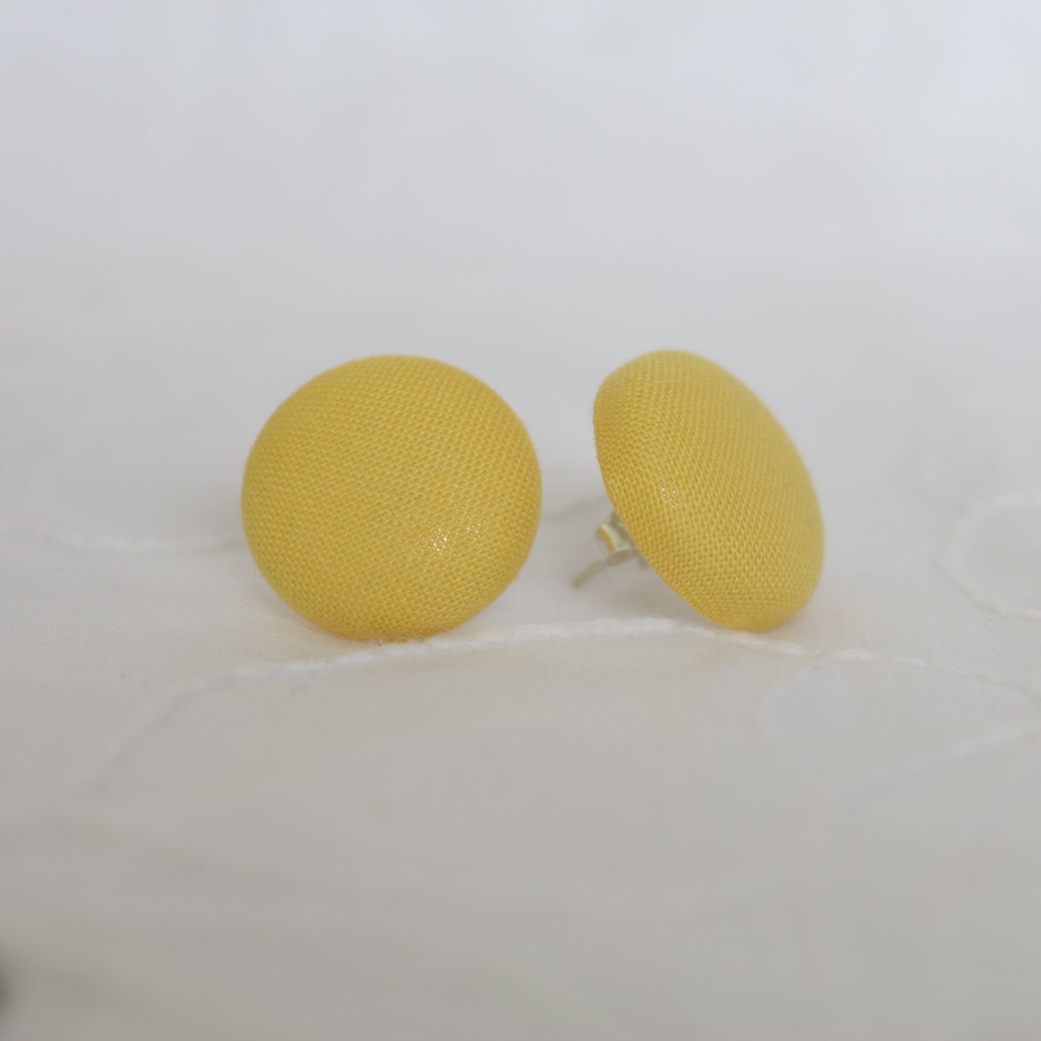 Sunshine Yellow fabric covered button earrings