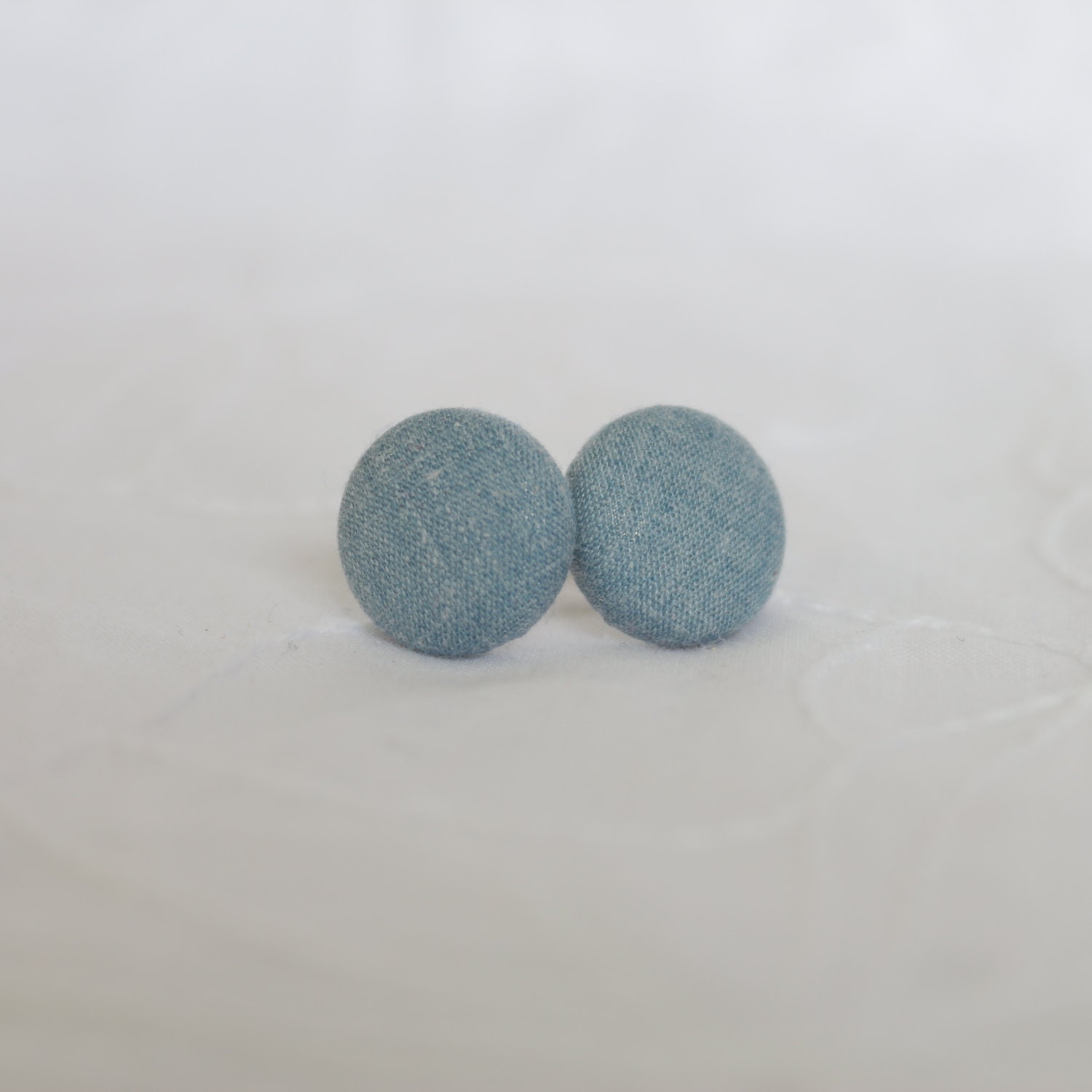 Chambray Day fabric covered button earrings