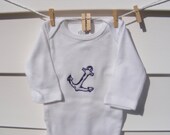Handstitched Embroidered Onesie,Babygrow,Nautical,Anchor,Navy Blue on White,handmade,beautiful Baby