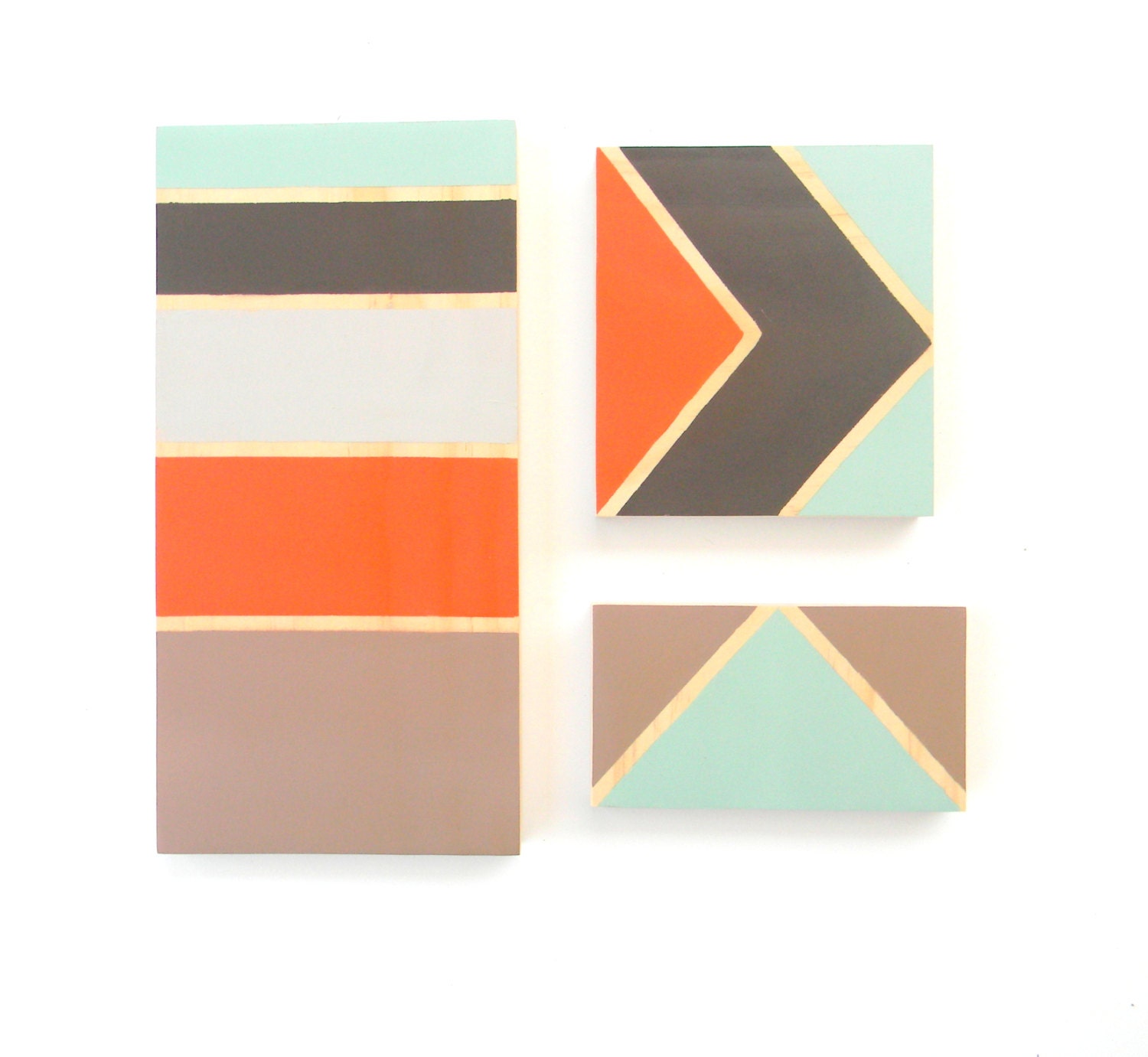 Triangle, Stripes, Modern Art, Geometric, Mid Century Modern, Orange, Brown, Chevrons
