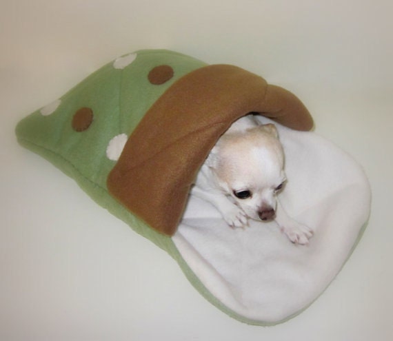 LARGE - Custom Quilted Small Animal Fleece Burrow Bag Bed - Pet Sleeping Bag Blanket Polka Dots - 20 x 30 Length