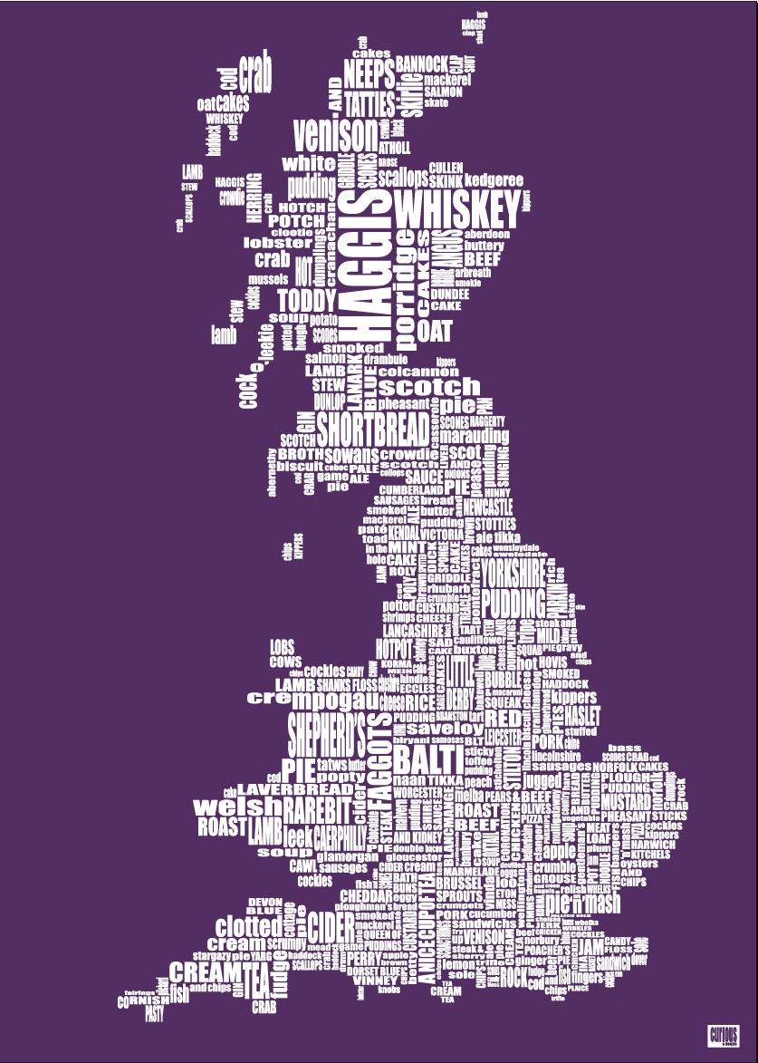 The Great British Food Map - a curious typographic map of the UK's cuisine