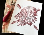 Chief Of The Jungle - Linocut Print