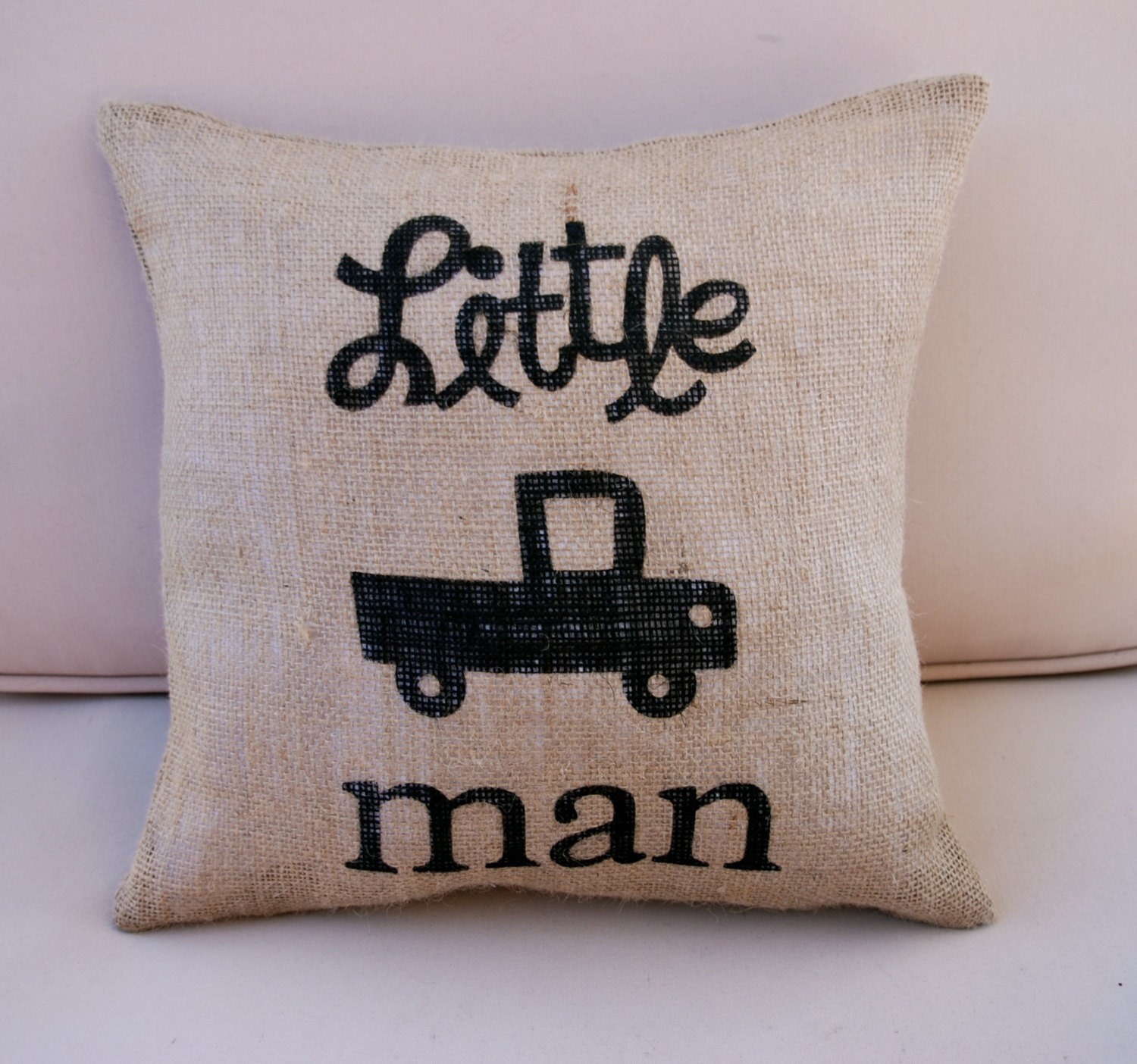 Little Man Burlap Pillow - Hand Painted Pillow - Baby's Room - Toss Pillow - Throw Pillow - Accent Pillow 14"x14"