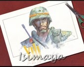 Watercolor of an American army soldier - Digital dowload - Fine art - Ready to frame - Collage, tags, greeting card, scrapping...