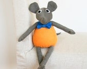 Plush toy mouse kids toy stuffed animal handmade gray and orange corduroy