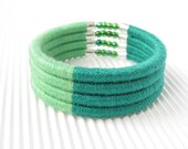 SALE 20% Bicolour Mint Eucalyptus Green Wrap Yarn Bracelet, Dichromatic Bangle Bracelet, Thread Cotton Bracelet, Fiber Wrap Bracelet
