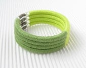 SALE 20% Lime Green Wrap Yarn Bracelet, Fiber Wrapped Bangle Bracelet, Bright Green Thread Cotton Bracelet, Multicolor Textile Knit Bracelet