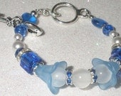 Something Blue, Bridal gift, Blue frosted flower beads, Heart bead, Heart lock and key, Handmade, Beaded Key Chain