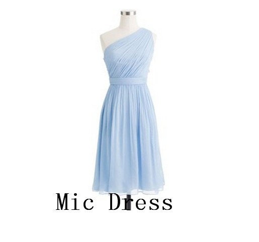 New arrival one-shoulder sleeveless knee-length chiffon with sash pleat short Prom/Evening/Party/Homecoming/Bridesmaid/Cocktail/Formal Dress