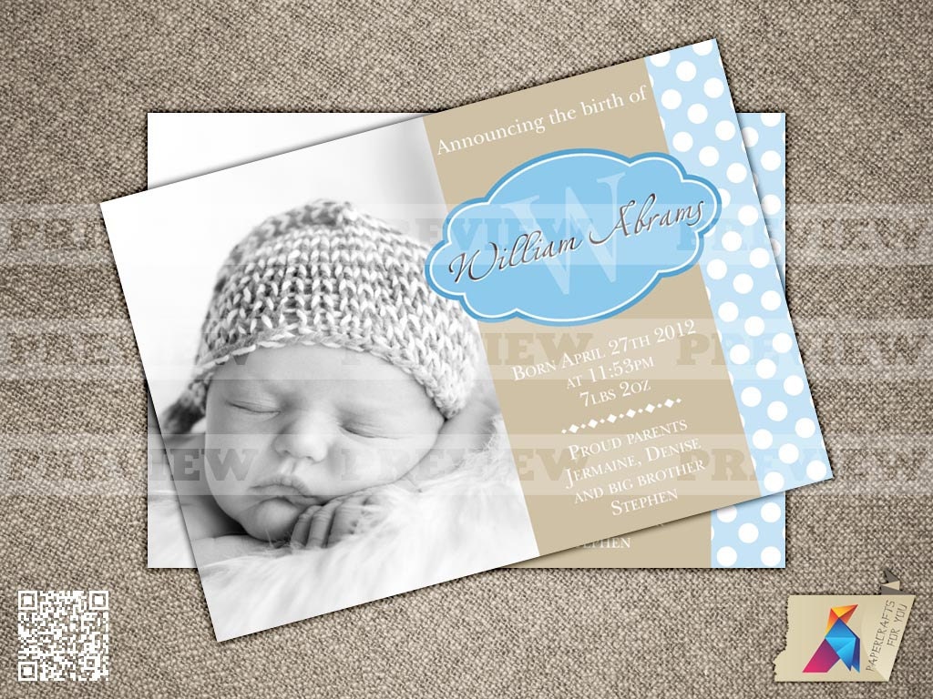 Polka Dot Baby Boy/Girl - Custom Birth Announcement, Baby Shower, Birthday Invite, Photo Card - Printable File (036)