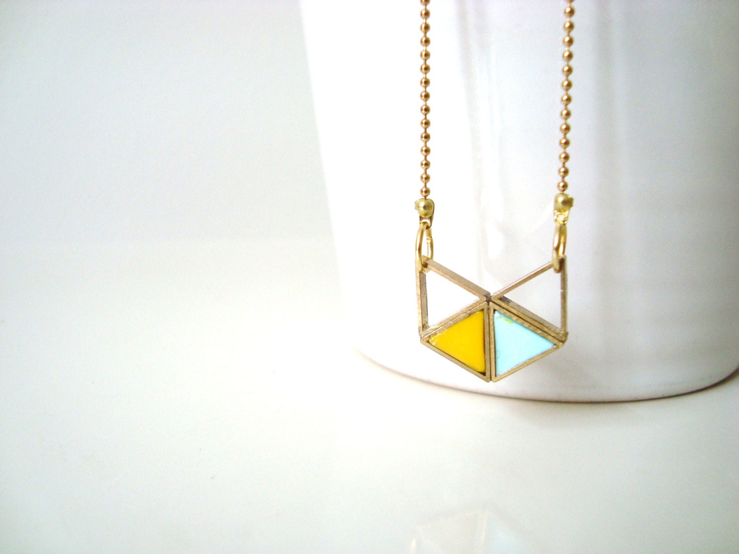 NECKLACE from four triangles in mint and yellow - geometric - by STICKTAILS