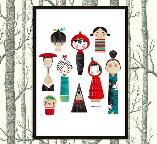 Kokeshi vintage A4 print