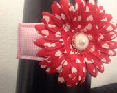 Infant Valentine's Day Pink Headband with Red Hearts Flower