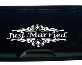 Just Married Car Decal-Romantic borders-Vinyl Lettering