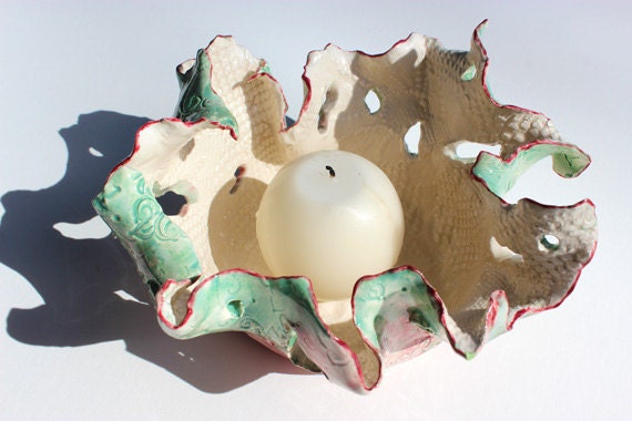 Organic Free Formed Luminary Ceramic Candle Holder Wedding Centerpiece