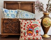 Red Floral Suzani Pillow Cover - Hand Embroidered Decorative Pillow - Bohemian Throw Pillow - 18x18 Pillow - Ethnic Handmade Pillows
