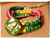 Hemp wrap beaded Rasta bracelet