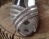 SALE Wedding Prom OOAK Swarovski Crystal Embellished Slate Silk Peep Toe Shoes, US Women's Size 8M