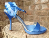 SALE Wedding Prom OOAK Hand Painted Swarovski Crystal Embellished High Heel Platform Ankle Strap Sandals, Women's US Size 6M (Eur 36)