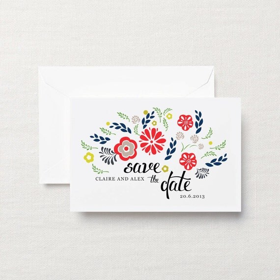 Red and Navy Save the Date Postcard Wedding Announcement - Printable custom wedding stationery Il_570xn