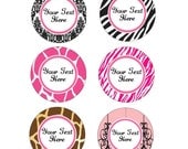 Your Choice of 2in Round Labels Damask, Pink Giraffe, Zebra, Chandelier, Party Favor Personalized Custom Printable Digital DIY PDF File