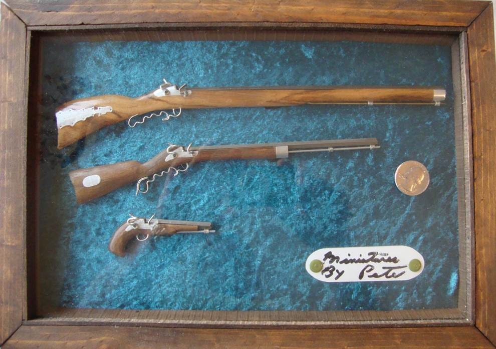 Hand Carved Miniature Replicas of Flintlock Rifles and Pistol