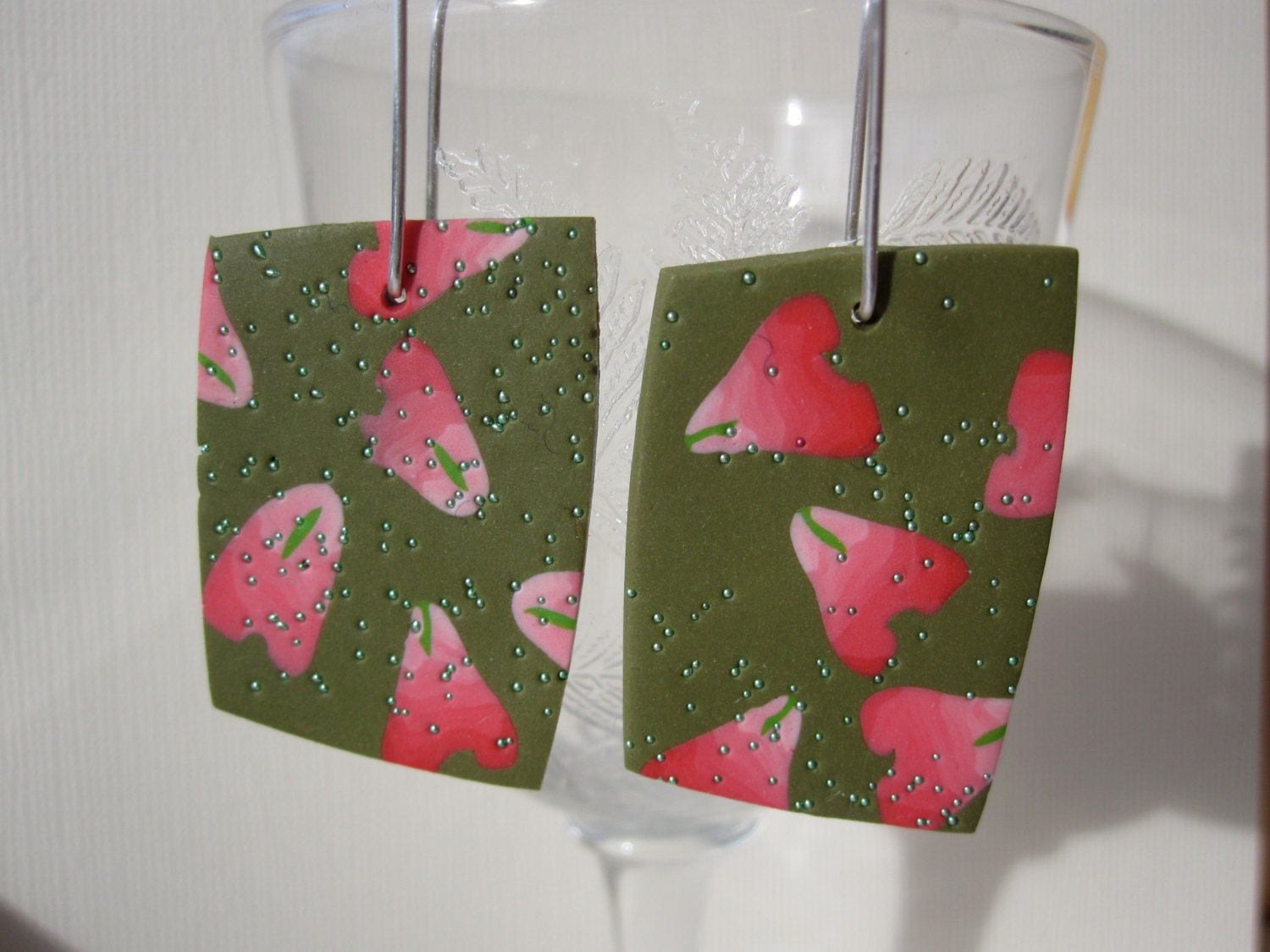 Contemporary "Falling rose petal" earrings: Polymer clay with sterling silver ear wires
