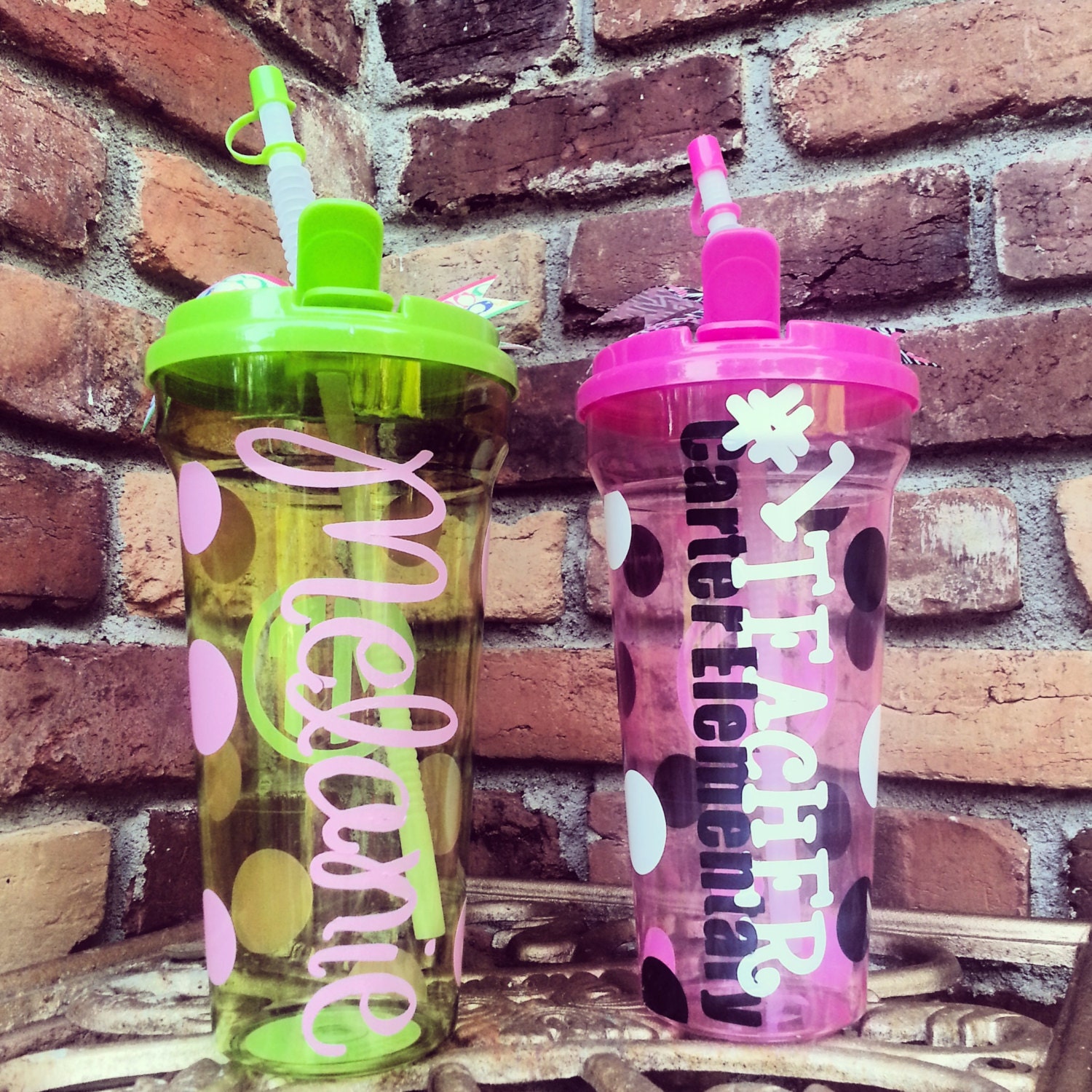 Personalized Teacher Tumbler, Cup with Straw, Custom Monogram with Name or School Name, End of the Year Teacher Gift