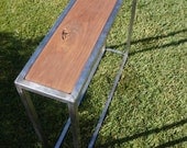 Rustic Modern Walnut and Polished Steel Sofa Table/ Console Table/ Entryway Table